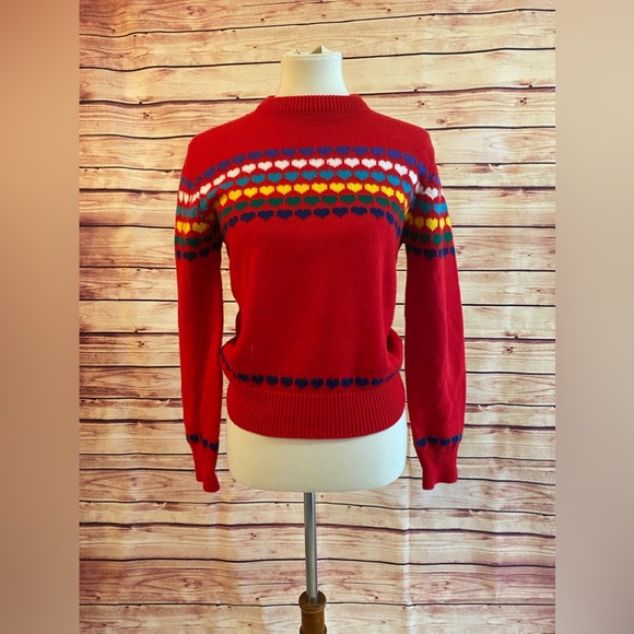 Objectives Red Knit Heart Sweater, Size Medium - Picture 1 of 4